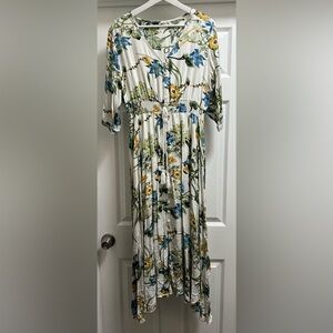 Floral Button-Down Dress with Tassels